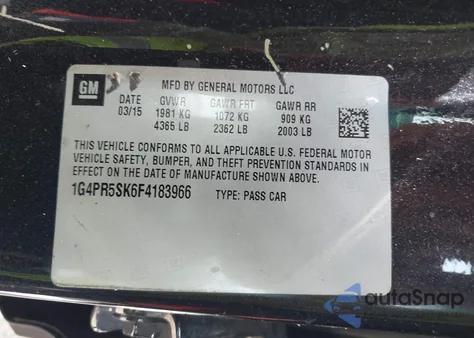 2015 Buick Verano Convenience Group из США, поврежденный, VIN 1G4PR5SK6F4183966